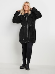 Yours Curve Black Tunic Zip Through Jacket - Image 2 of 5