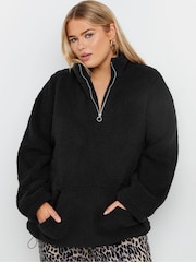 Yours Curve Black Brown Sherpa Fleece Half Zip Jacket - Image 1 of 5