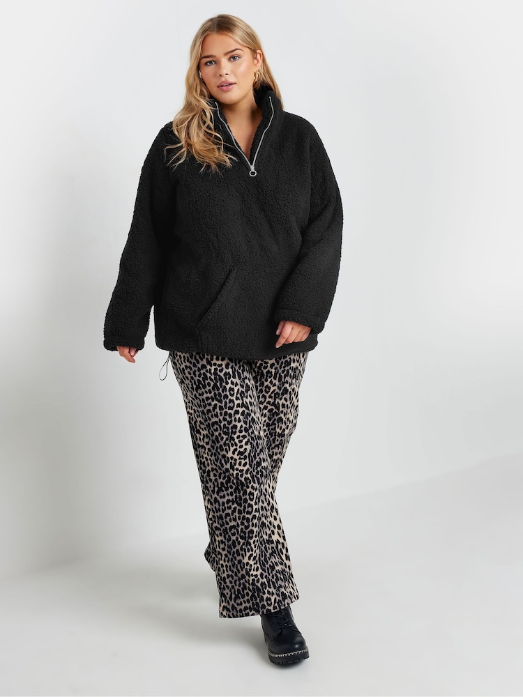 Yours Curve Black Brown Sherpa Fleece Half Zip Jacket - Image 2 of 5