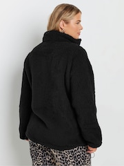 Yours Curve Black Brown Sherpa Fleece Half Zip Jacket - Image 3 of 5