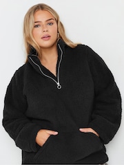 Yours Curve Black Brown Sherpa Fleece Half Zip Jacket - Image 4 of 5