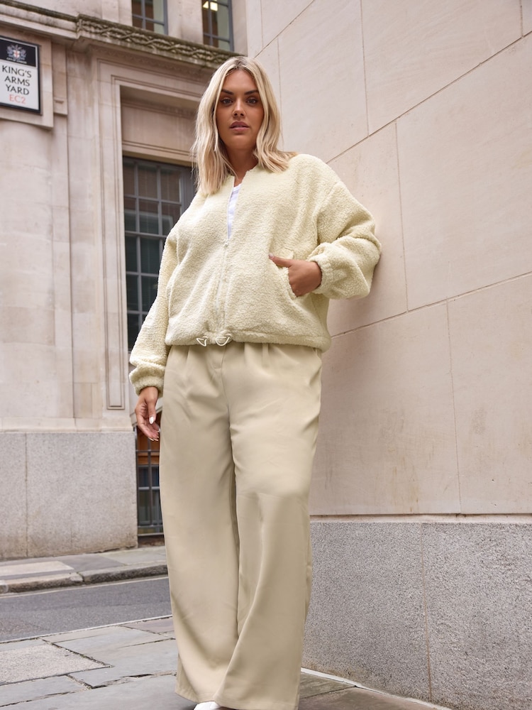 Yours Curve Cream Limited Borg Bomber Jacket - Image 1 of 6