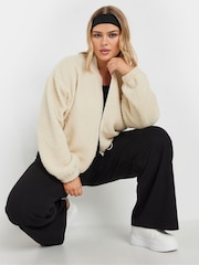 Yours Curve Cream Limited Borg Bomber Jacket - Image 3 of 6