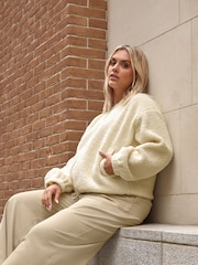 Yours Curve Cream Limited Borg Bomber Jacket - Image 4 of 6