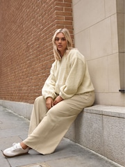 Yours Curve Cream Limited Borg Bomber Jacket - Image 5 of 6