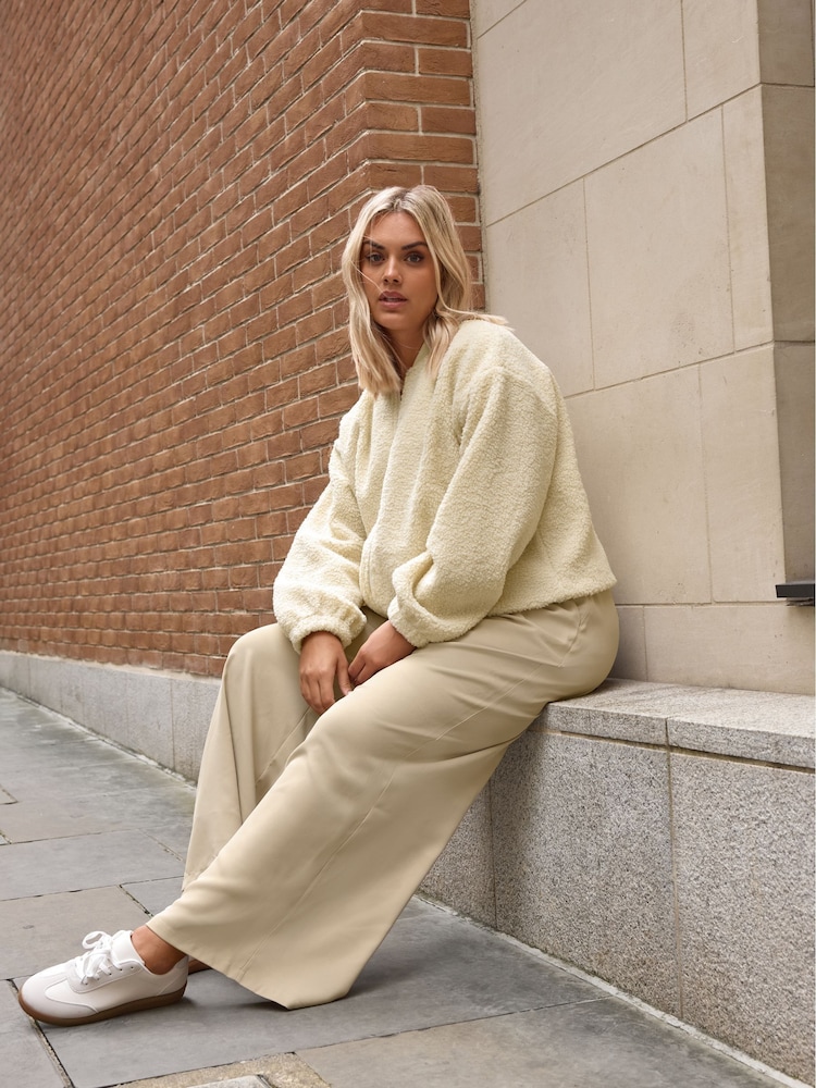 Yours Curve Cream Limited Borg Bomber Jacket - Image 5 of 6