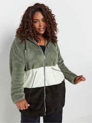 Yours Curve Charcoal Black Colour Block Jacket - Image 1 of 5