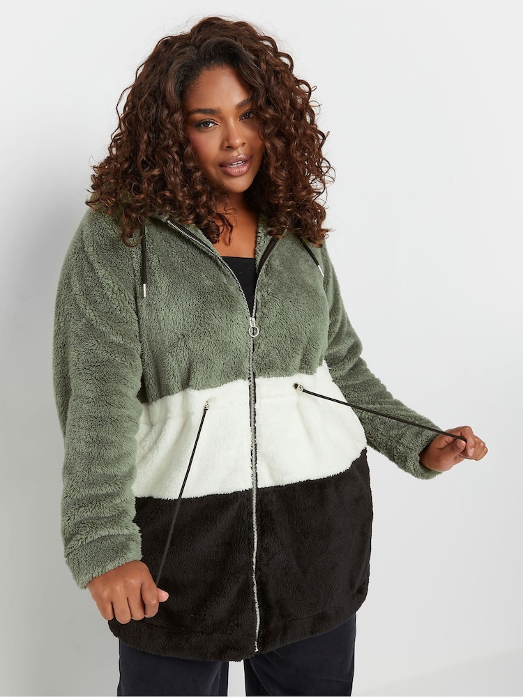 Yours Curve Charcoal Black Colour Block Jacket - Image 1 of 5