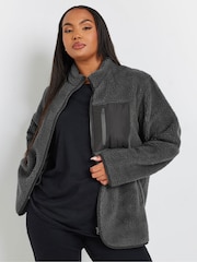 Yours Curve Grey Grey Fleece Zip Up Jacket - Image 1 of 5