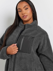 Yours Curve Grey Grey Fleece Zip Up Jacket - Image 4 of 5