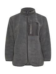 Yours Curve Grey Grey Fleece Zip Up Jacket - Image 5 of 5