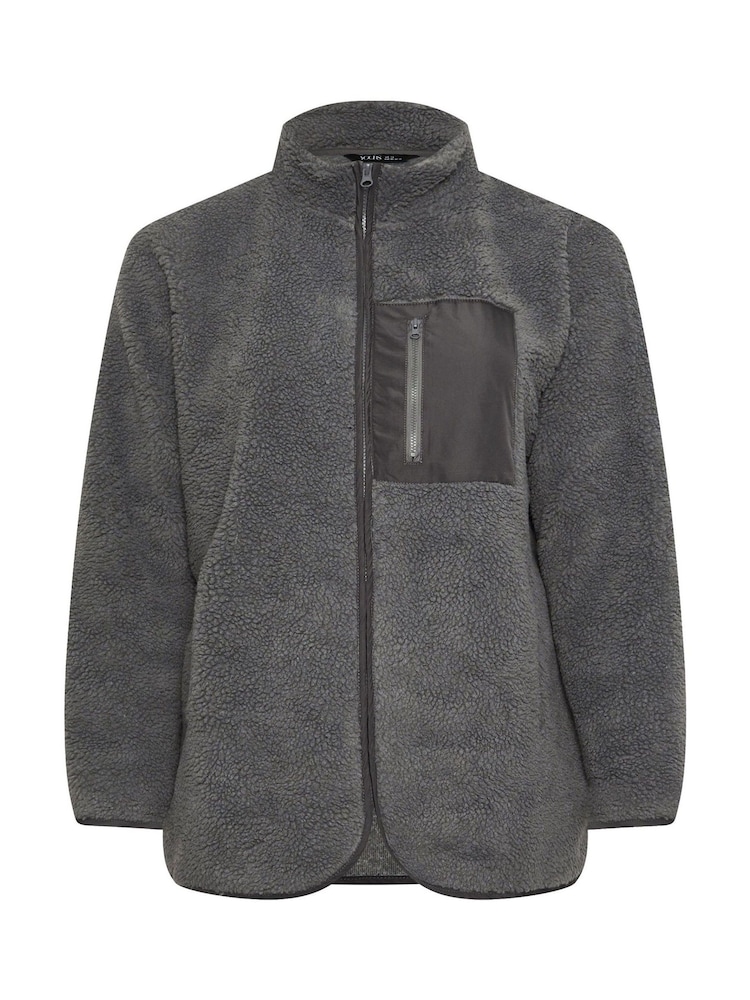 Yours Curve Grey Grey Fleece Zip Up Jacket - Image 5 of 5
