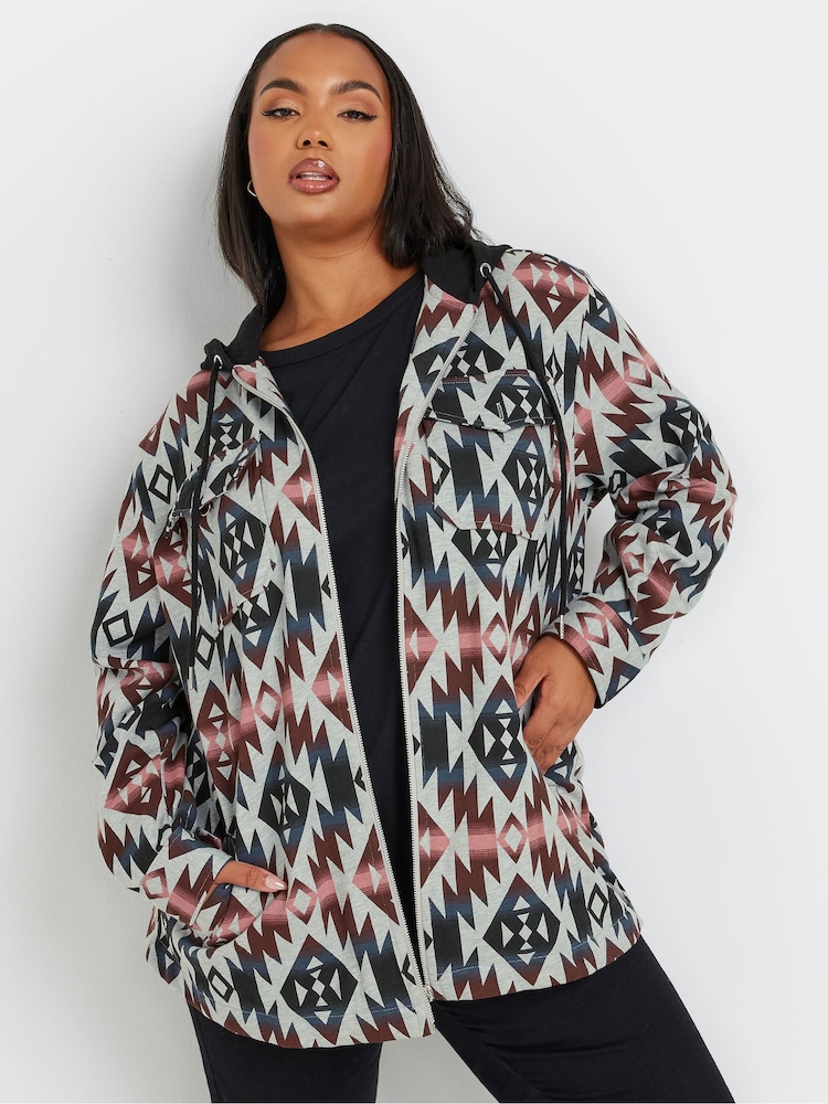 Yours Curve Grey Hooded Shacket - Image 1 of 6
