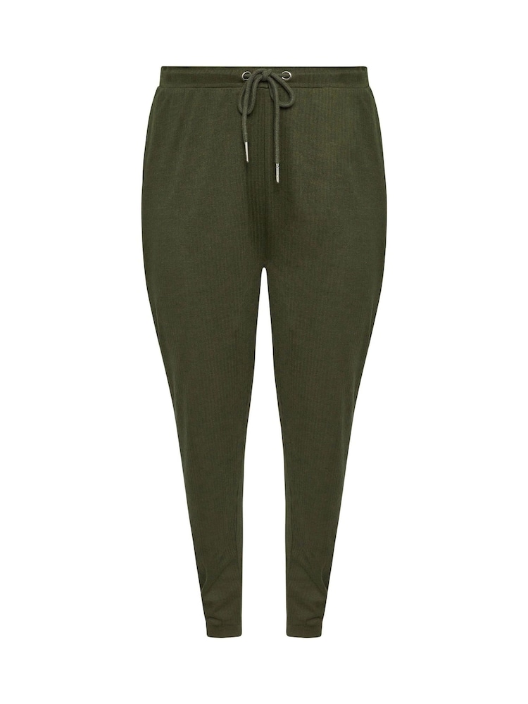 Yours Curve Green Ribbed Joggers - Image 4 of 5