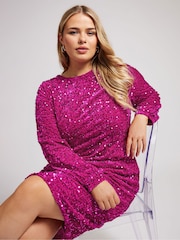 Розовый - Yours Curve Лондонская пайетка Velvet Лонгслив Shift платья - Image 4 of 6