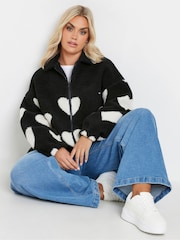 Yours Curve Black Black Zip Up Fleece Jacket - Image 1 of 5