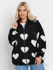 Yours Curve Black Black Zip Up Fleece Jacket - Image 4 of 5