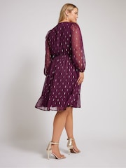 Yours Curve Purple London Metallic Dobby Wrap Midi Dress - Image 3 of 5