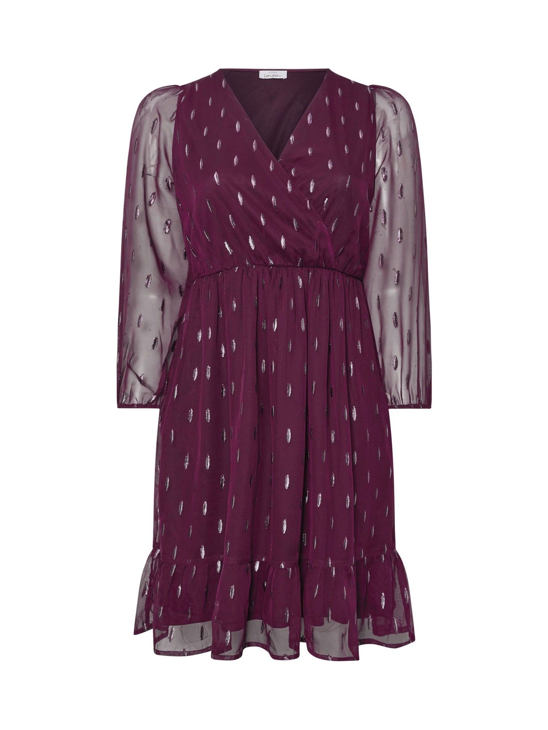 Buy Yours Curve Purple London Metallic Dobby Wrap Midi Dress