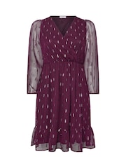 Yours Curve Purple London Metallic Dobby Wrap Midi Dress - Image 5 of 5