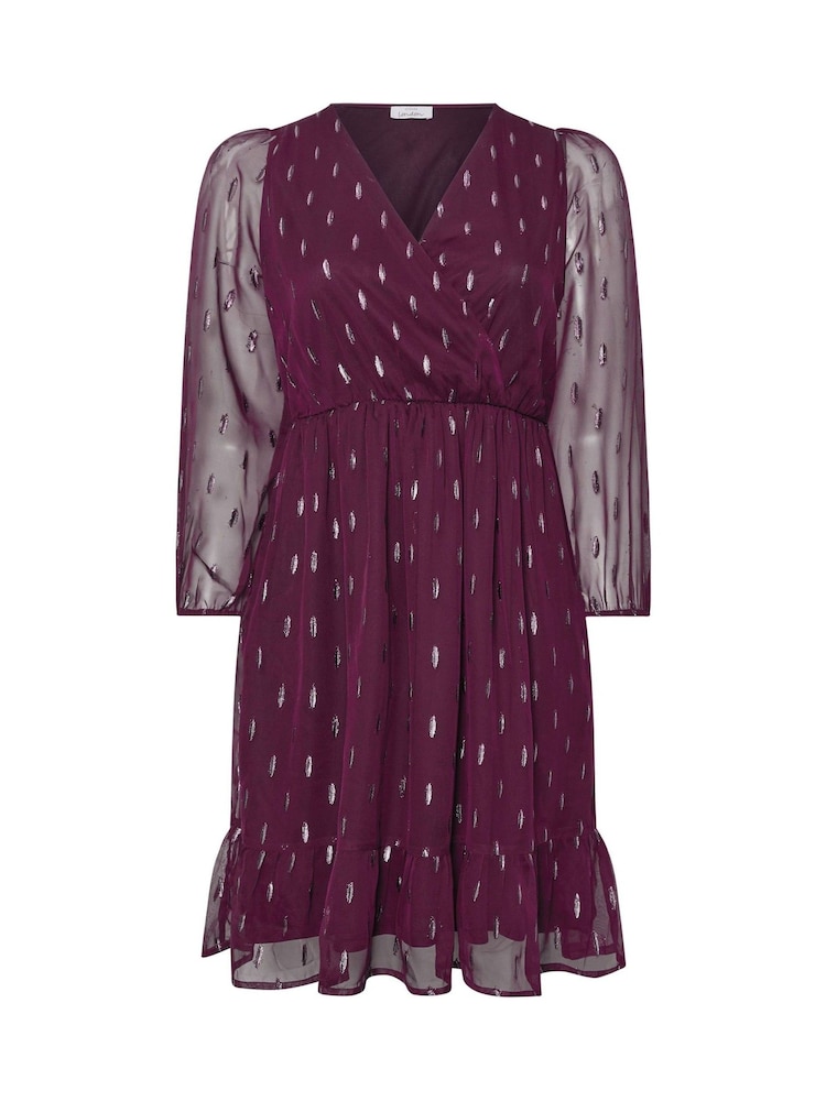 Yours Curve Purple London Metallic Dobby Wrap Midi Dress - Image 5 of 5