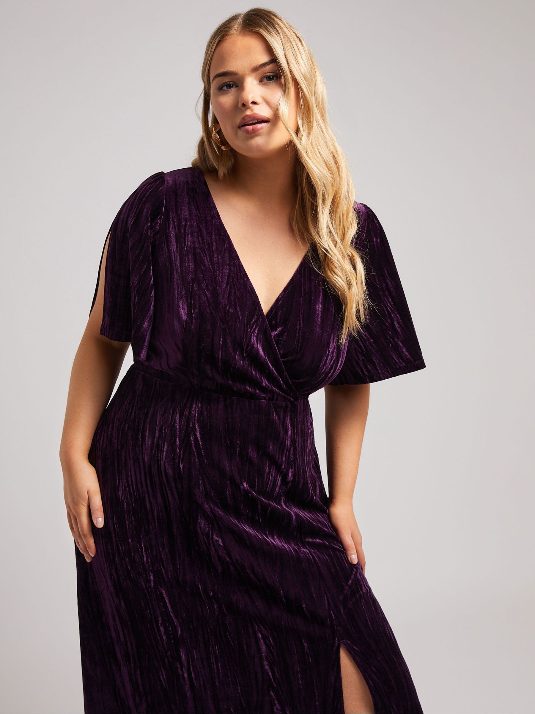 Buy Yours Curve Purple London Crushed Velvet Wrap Dress from Next USA