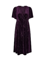 Yours Curve Purple London Crushed Velvet Wrap Dress - Image 6 of 6