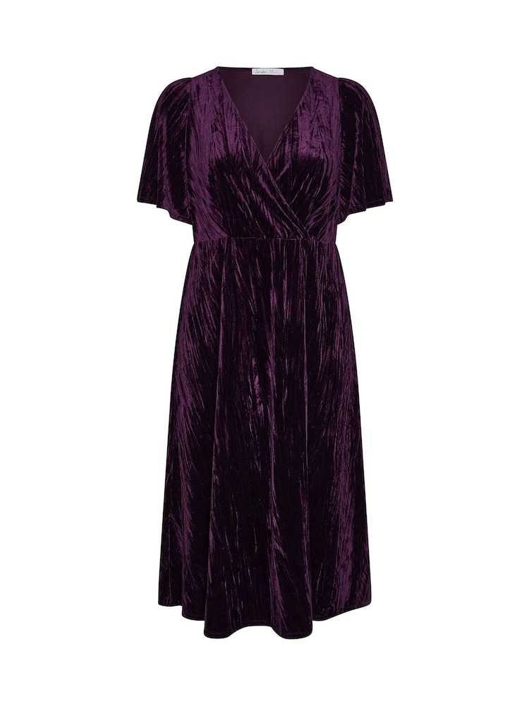 Yours Curve Purple London Crushed Velvet Wrap Dress - Image 6 of 6
