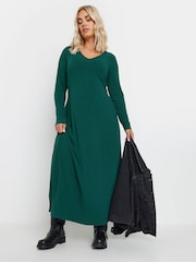 Yours Curve Green Flare Ribbed Dress - Image 2 of 5