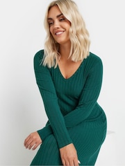 Yours Curve Green Flare Ribbed Dress - Image 4 of 5