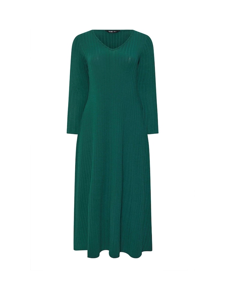 Yours Curve Green Flare Ribbed Dress - Image 5 of 5