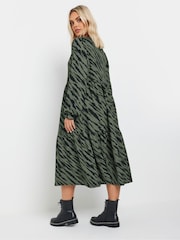 Yours Curve Green Textured Midaxi Animal Print Frill Dress - Image 2 of 5
