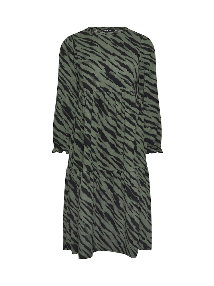 Yours Curve Green Textured Midaxi Animal Print Frill Dress - Image 5 of 5