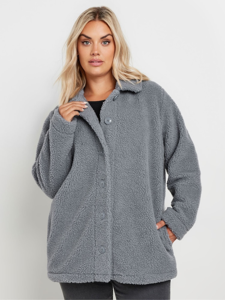 Grau - Yours Curve Borg Teddy-Fleecejacke - Bild 1 von 5 Grau - Yours Curve Borg Teddy-Fleecejacke - Bild 1 von 5
