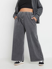 Yours Curve Grey Acid Wash Wide Leg Joggers - Image 1 of 4