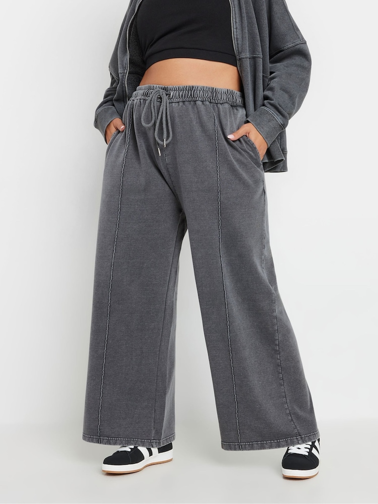 Yours Curve Grey Acid Wash Wide Leg Joggers - Image 1 of 4