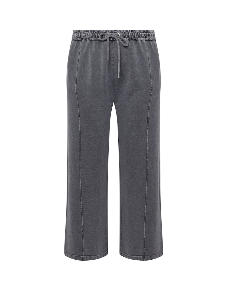 Yours Curve Grey Acid Wash Wide Leg Joggers - Image 4 of 4