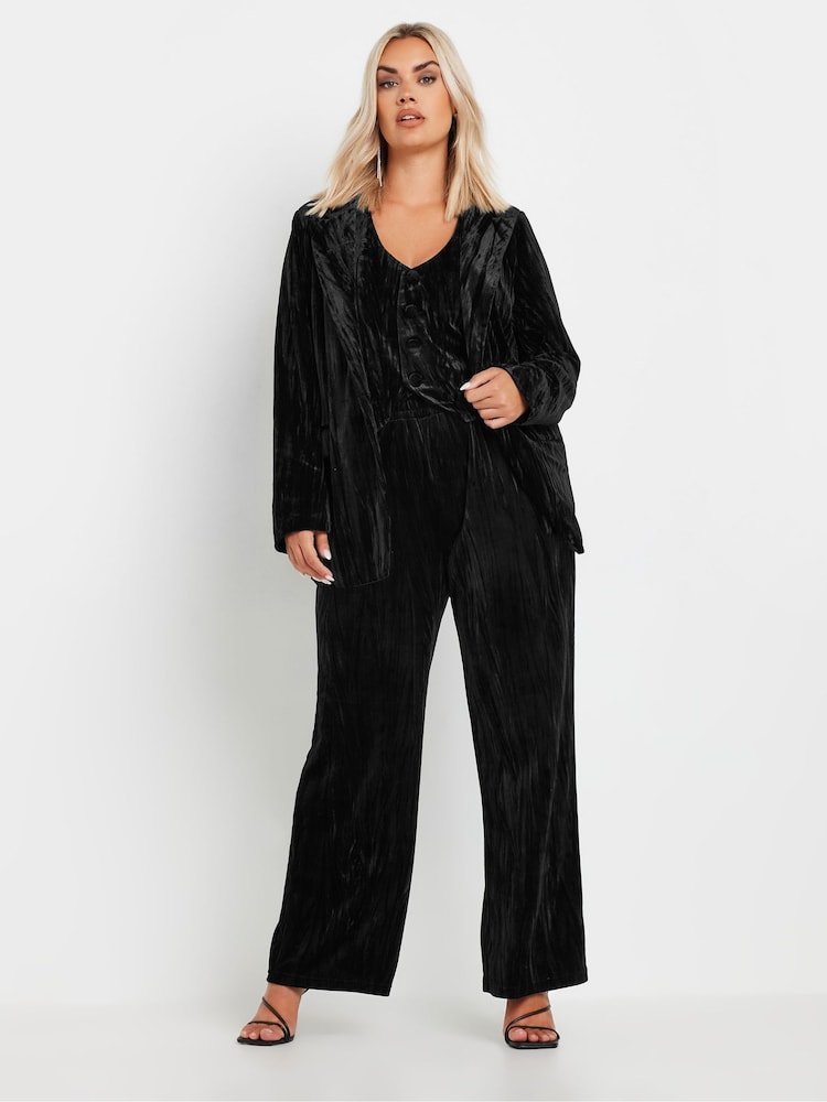 Yours Curve Black Crushed Velvet Blazer - Image 2 of 6