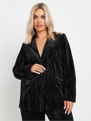Yours Curve Black Crushed Velvet Blazer - Image 3 of 6