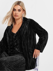 Yours Curve Black Crushed Velvet Blazer - Image 5 of 6