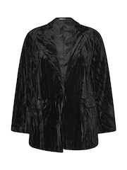 Yours Curve Black Crushed Velvet Blazer - Image 6 of 6