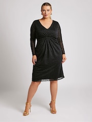 Yours Curve Black London Animal Flocked Twist Front Dress - Image 2 of 5