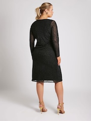 Yours Curve Black London Animal Flocked Twist Front Dress - Image 3 of 5