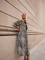 Yours Curve Animal Print Limited Woven Leopard Print Bow Dress - Image 1 of 6