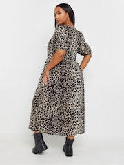 Yours Curve Animal Print Limited Woven Leopard Print Bow Dress - Image 5 of 6