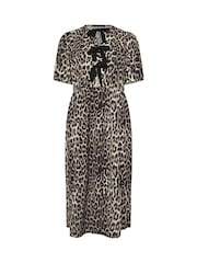 Yours Curve Animal Print Limited Woven Leopard Print Bow Dress - Image 6 of 6