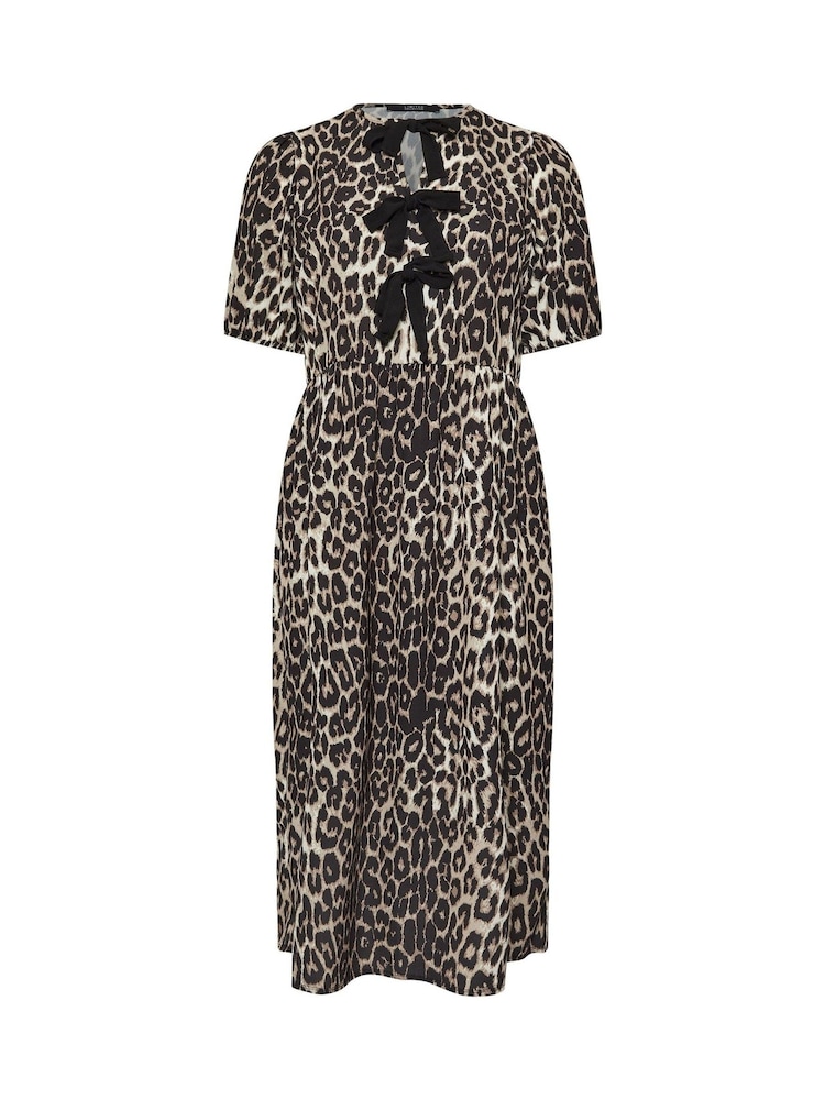 Yours Curve Animal Print Limited Woven Leopard Print Bow Dress - Image 6 of 6