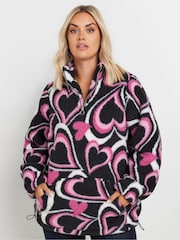 Yours Curve Black Sherpa Borg Half Zip Fleece Jacket - Image 1 of 5