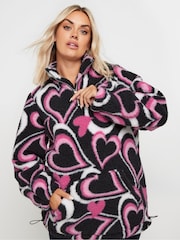 Yours Curve Black Sherpa Borg Half Zip Fleece Jacket - Image 4 of 5