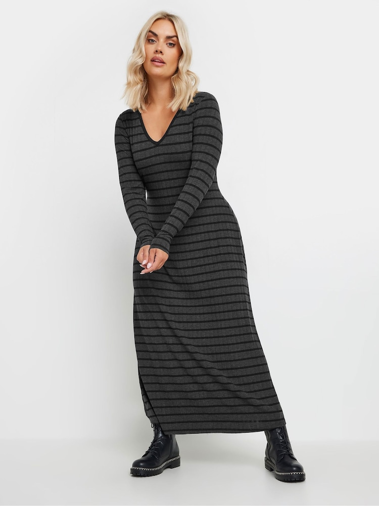 Yours Curve Grey Flare Ribbed Dress - Image 1 of 5